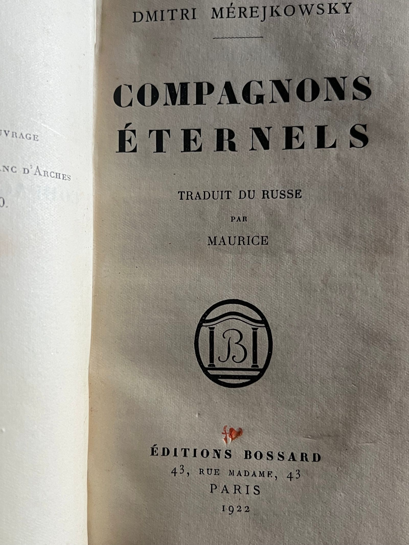 Compagnons Éternels - Dmitri Mérejkowsky - 1922 | Exemplaire provenant de la bibliothèque de Sylvain Sauvage, célèbre graveur et illustrateur français de l'entre-deux-guerres | Aufildeslivres.fr