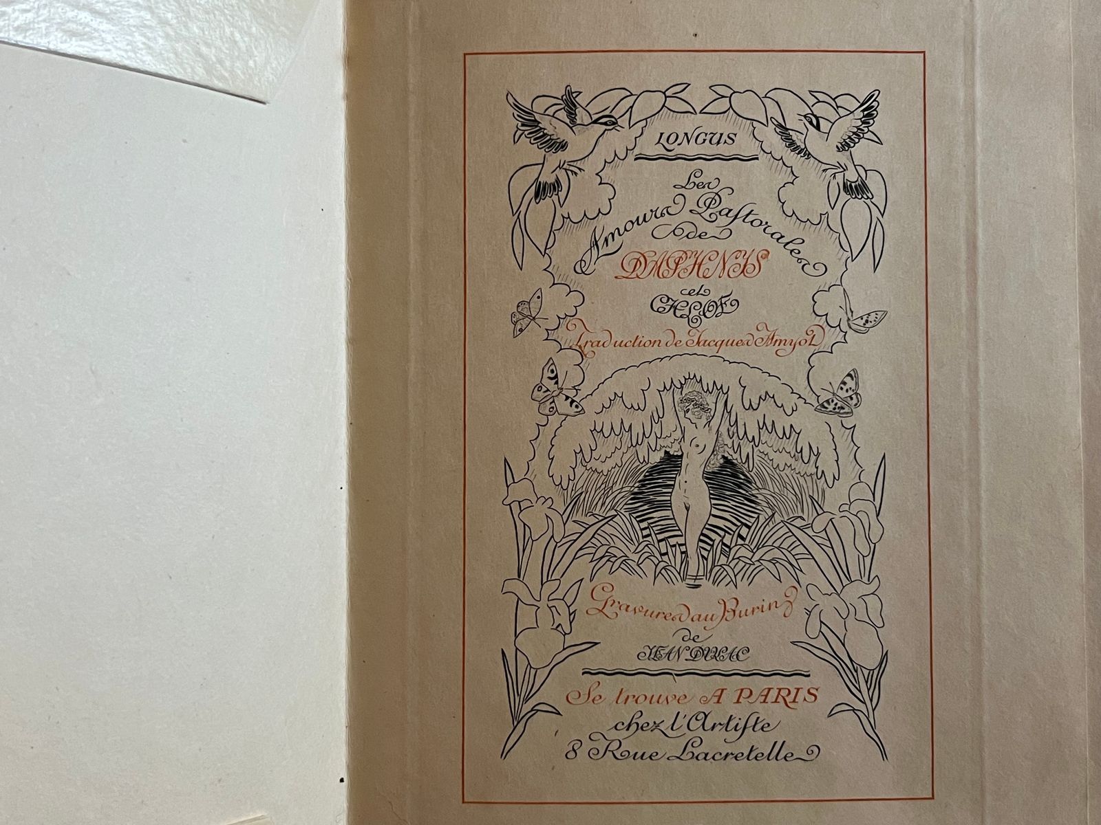 Les Amours pastorales de Daphnis et Chloé - Longus - 1930 | Exemplaire Hors Commerce unique réservé à l'illustrateur Sylvain Sauvage lui-même, le seul artiste ayant reçu un exemplaire personnel en dehors du tirage numéroté | Aufildeslivres.fr