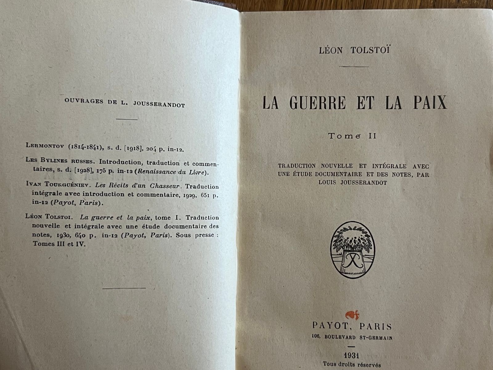 La Guerre et la Paix - Léon Tolstoï - 1930 | Ensemble complet de 4 tomes | Aufildeslivres.fr